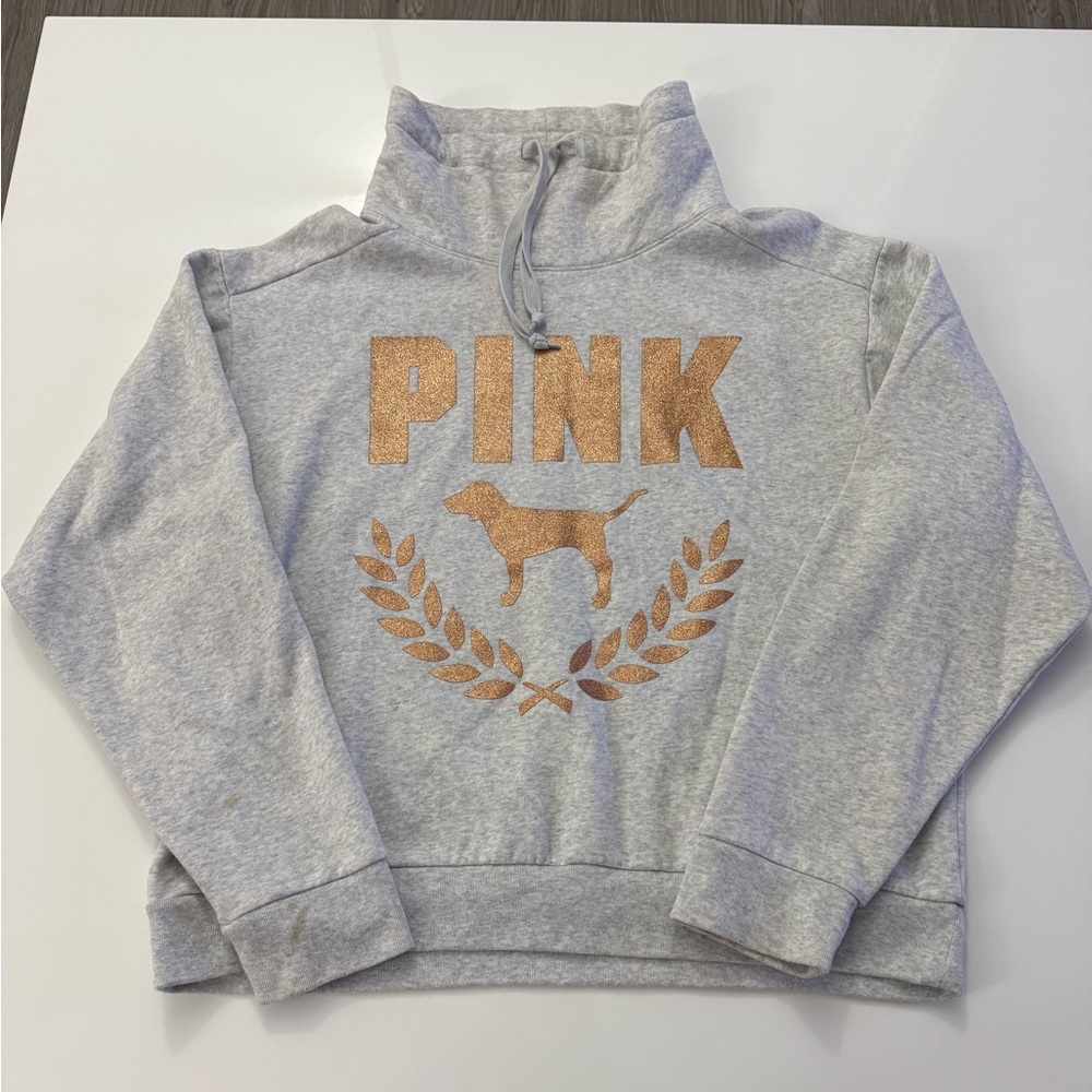 Victorias Secret Pink Everyday Lounge Cowl Neck Sweatshirts Light Gray Size L